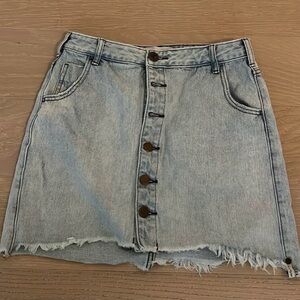 One Teaspoon Light Wash Frayed Denim Skirt